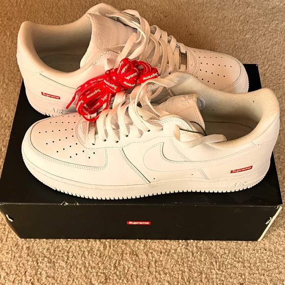 Size 12 low top white supreme air force 1s